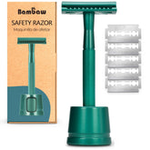Bambaw double-edge close-comb razor with sea green stand for eco friendly grooming