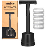 Bambaw double-edge razor close-up emphasizing precision shaving potential.