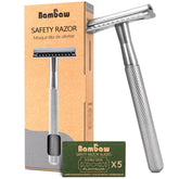 Bambaw double-edge safety razor silver ready for a close, eco-friendly shave.