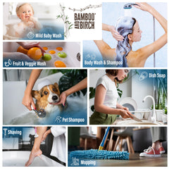 Bamboo and Birch Pure Castile Soap Liquid lather showing rich foam for daily cleansing.
