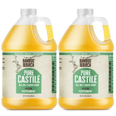 BAMBOO AND BIRCH peppermint castile soap bottle offers refreshing cleansing.