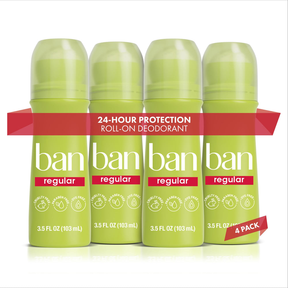 Ban Invisible Roll-On Deodorant shows clear application for odor protection.