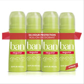 Ban Invisible Roll-On Deodorant shows clear application for odor protection.