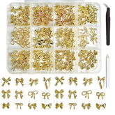 BANA ART gold bow nail charms kit shows 12 styles for versatile nail art.