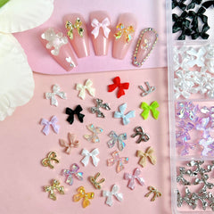 BANA ART Kawaii Color Bow nail charms tools show tweezers and picking pencil for precise placement.