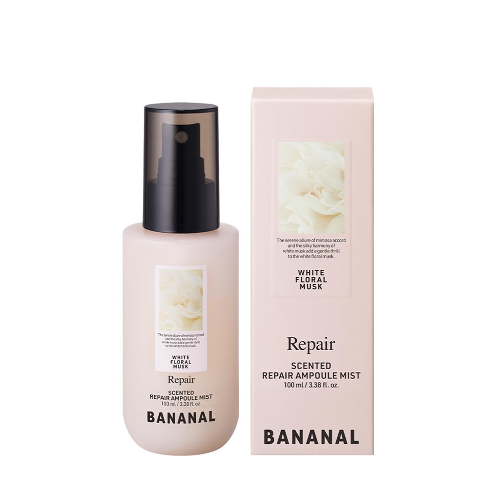 BANANAL Korean Scented Hair Serum Mist bottle demonstrates frizz control in humid weather.