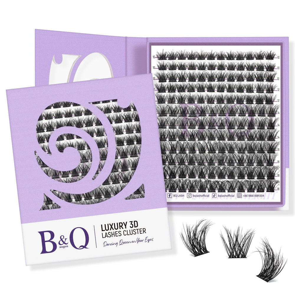B&Qaugen Lash Clusters tray closeup highlights fluffy 3D texture for natural volume.