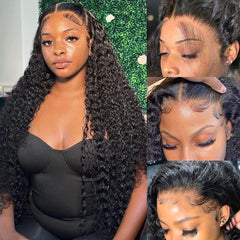 Bangjazz 13x4 deep-wave wig closeup shows natural hairline for seamless wear.