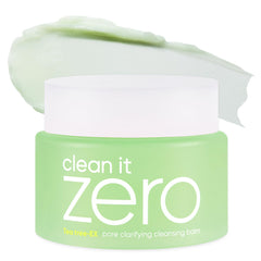 BANILA CO Clean It Zero balm jar closeup highlighting sherbet texture for gentle makeup removal.