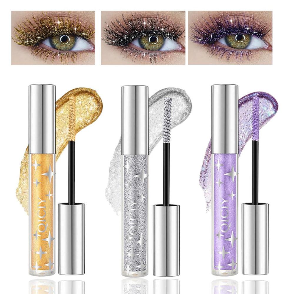 Baorder 3PCS Glitter Mascara packaging image highlights a vibrant, multi-color eye makeup set.