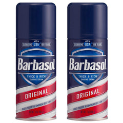 Barbasol Original shaving cream can front view in a 2-pack for a close shave.