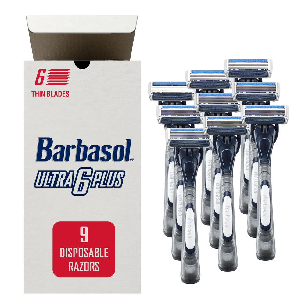 Barbasol Ultra 6 Plus razor with close shave blades for a smooth, precise result.