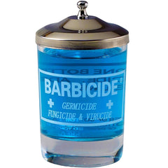 BARBICIDE disinfecting jar with glass body enables quick liquid level checks.