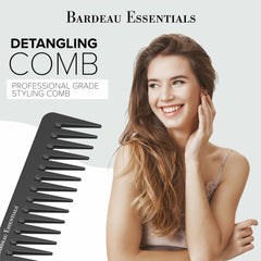 Bardeau Essentials detangling comb demonstrates a silky glide for all hair types.