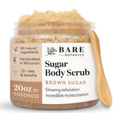 Bare Botanics Brown Sugar Scrub jar front for exfoliation and glow.