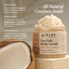 Bare Botanics sea salt texture close-up shows fine and ultra-fine grains for gentle exfoliation