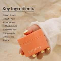 Barefaced Toning Pads label ingredients emphasizes glycolic and salicylic acids