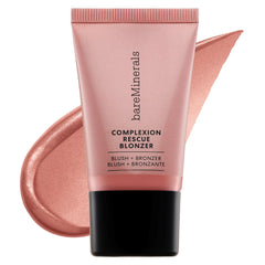 bareMinerals Complexion Rescue Liquid Blonzer swatch on cheek delivers rosy-bronze glow.