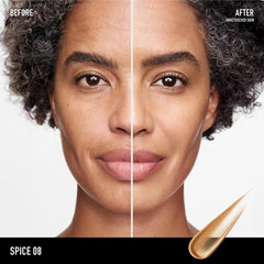 bareMinerals Complexion Rescue SPF 30 swatch demonstrates sheer-to-light coverage.