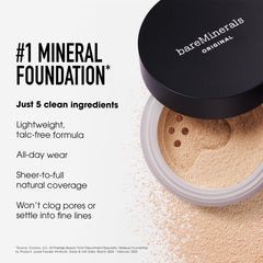 BareMinerals Deluxe Original Loose Foundation texture blended on skin for a seamless finish.