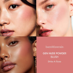 bareMinerals Gen Nude Powder Blush Strike A Rose silk-feel texture enables easy, seamless application