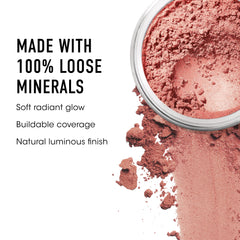 BareMinerals Loose Mineral Blush Vintage Peach compact close-up highlights its silky-cream finish when layered.