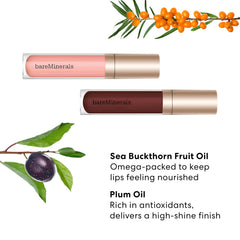 BareMinerals Mineralist Lip Gloss-Balm application swatch demonstrates smooth, non-sticky finish