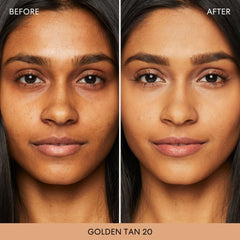 bareMinerals Original Loose Powder Foundation SPF15 Golden Tan 20 close-up texture shows skin-smoothing appearance