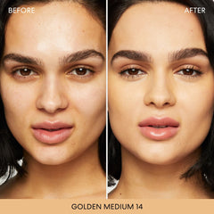 bareMinerals Original Matte Foundation 14 Golden Medium swatch demonstrates shade and dispense.