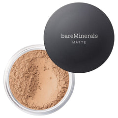 bareMinerals Original Matte Loose Foundation jar closeup highlighting smooth, shine-free finish