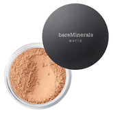bareMinerals Original Matte Loose Foundation SPF 15 jar closeup shows mineral texture for natural coverage.