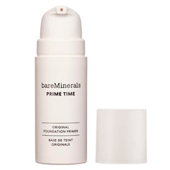 bareMinerals Prime Time Original Primer bottle closeup showing vegan oil-free formula for smoother skin