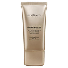 bareMinerals Skinlongevity Phyto-Vitamin C jar closeup highlights creamy texture for daily brightening.