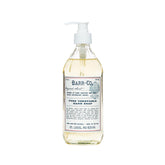 BARR-CO hand soap bottle label highlights natural ingredients and craftsmanship for daily cleansing.