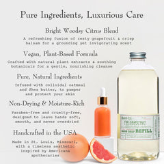 BARR-CO hand soap refill bottle close-up highlights vegan, plant-based cleansing