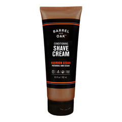 Barrel and Oak Conditioning Shave Cream bottle with Bourbon Cedar scent for a smooth shave.
