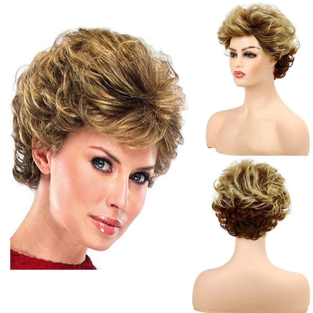 Baruisi short fluffy brown wig closeup showing natural curls for everyday wear