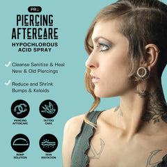 BASE LABORATORIES hypochlorous-acid-saline-solution demonstrates gentle, natural cleansing to support piercing care.