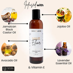 BASK & LATHER Elixir massaged into scalp for nourishing circulation.