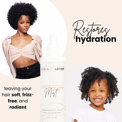 BASK & LATHER Leave-In Detangler application on damp hair aids smooth combing.