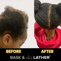 BASK & LATHER Strengthen Shampoo label detail emphasizes sulfate- and silicone-free, cruelty-free formula.