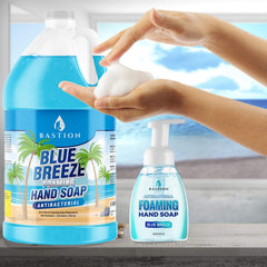 Bastion Blue Breeze rich foam lather coats hands for thorough cleaning