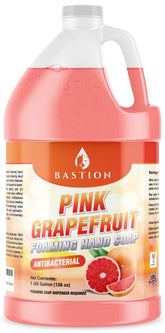 Bastion Pink Grapefruit Foaming Hand Soap bottle shows luxurious cleansing and refreshing scent.