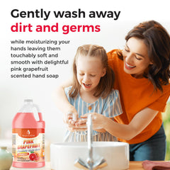 Bastion Pink Grapefruit Foaming Hand Soap foam creates rich lather for easy dirt removal.