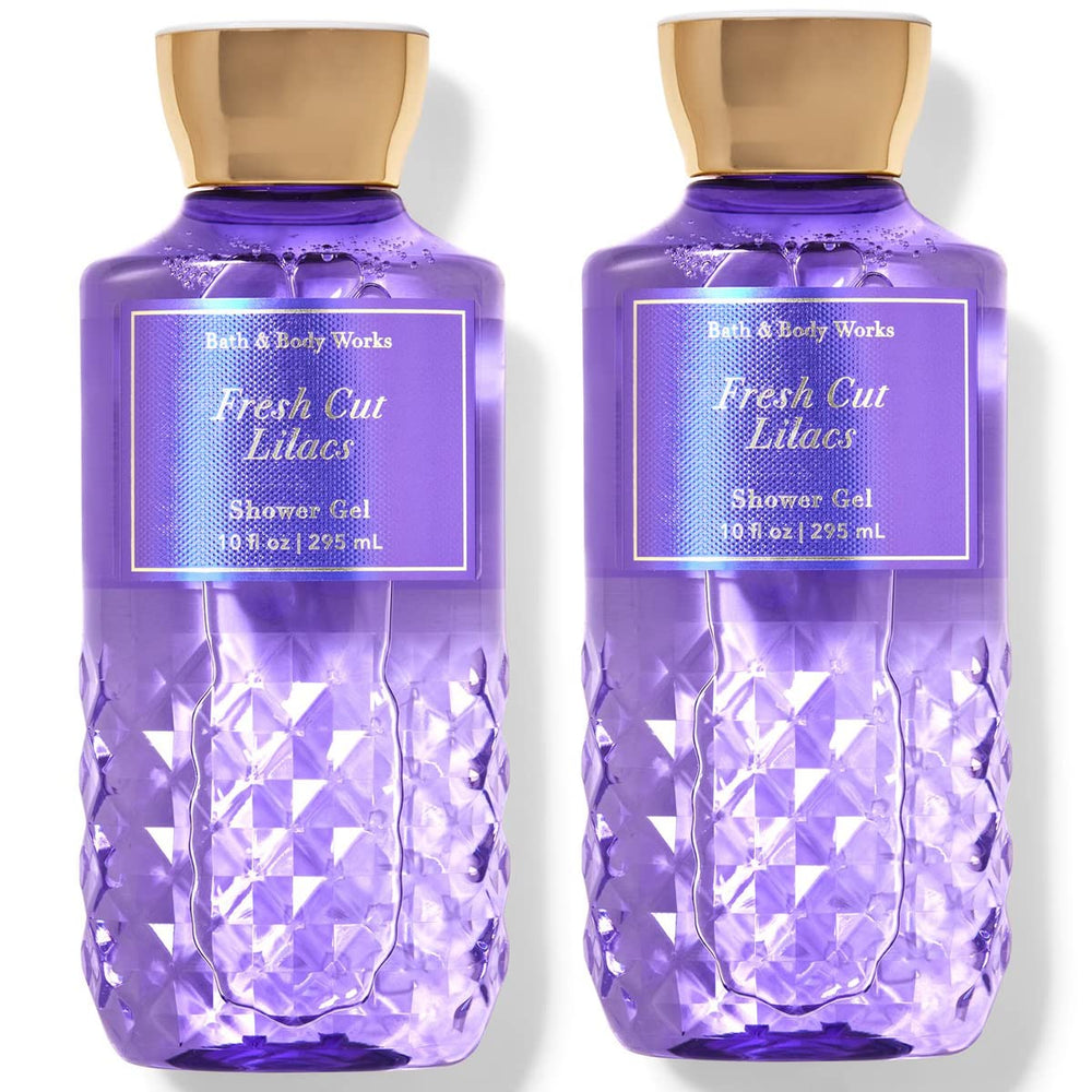 Bath and Body Works Fresh Cut Lilacs shower gel bottle 10oz pour highlights lilac notes.