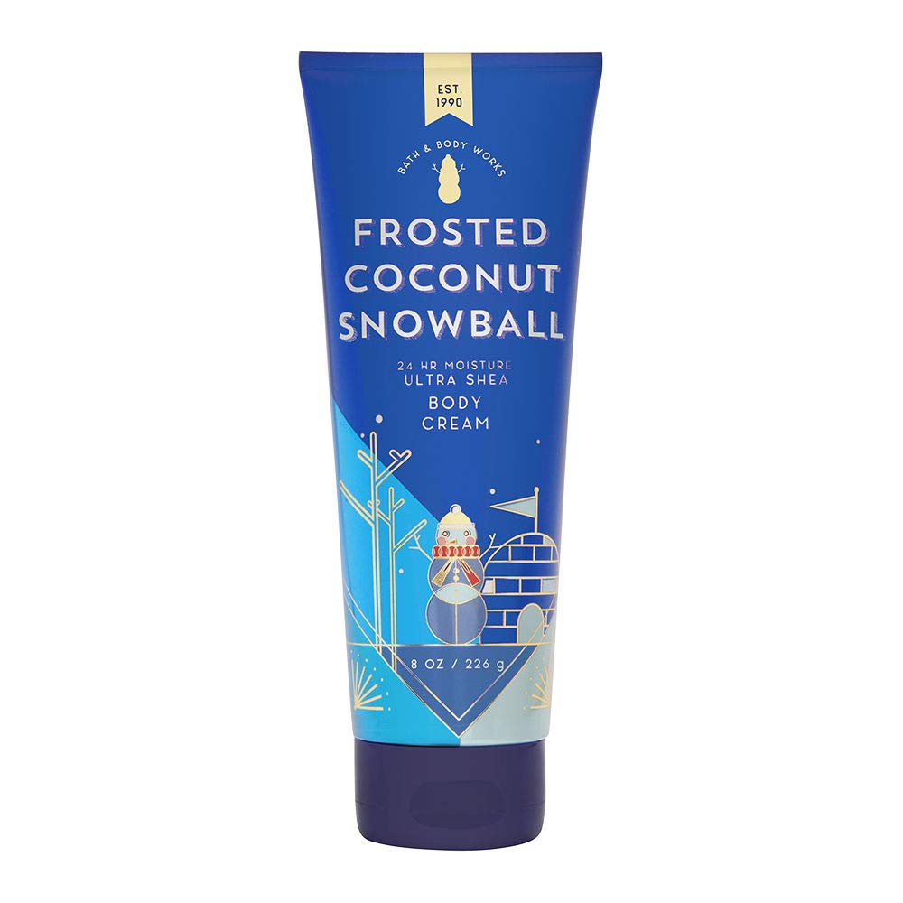 Bath & Body Works Frosted Coconut Snowball 8oz jar, rich moisture for dry skin.