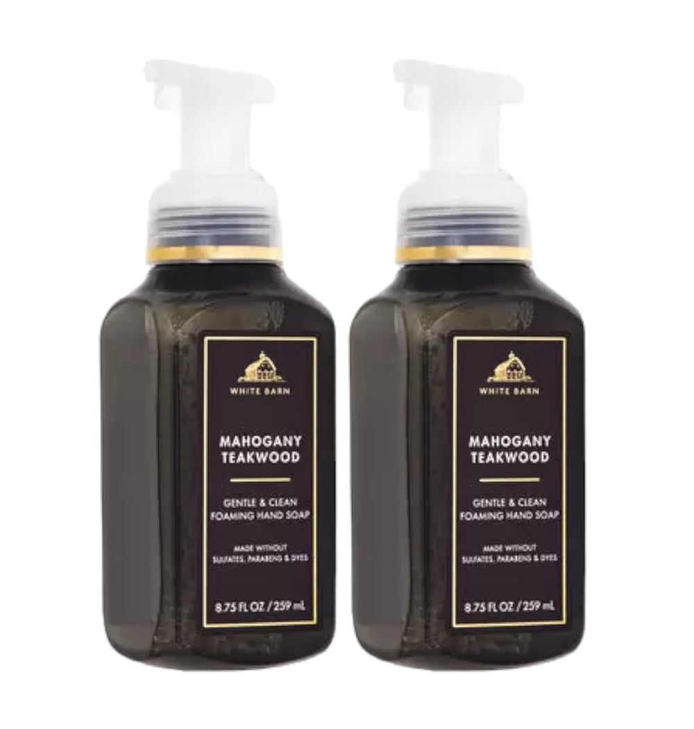 Bath & Body Works Gentle Foaming Hand Soap Mahogany Teakwood two-bottle set, lightly scented for daily cleansing.