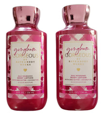 Bath & Body Works Gingham Gorgeous lotion bottle closeup highlighting a floral fragrance for daily hydration.