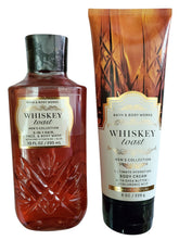 Bath & Body Works Men's Whiskey Toast bottle front with rich hydration visuals