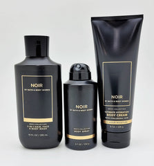 Bath & Body Works Noir 3-in-1 wash bottle pour showcases hydrating cleansing for skin and hair.